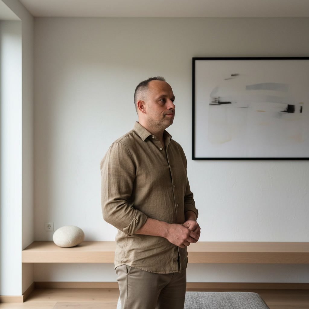 Viktor Kaman, founder of Golden Mind Vision and creator of the Freedom Journey philosophy, standing in a calm minimalist interior.