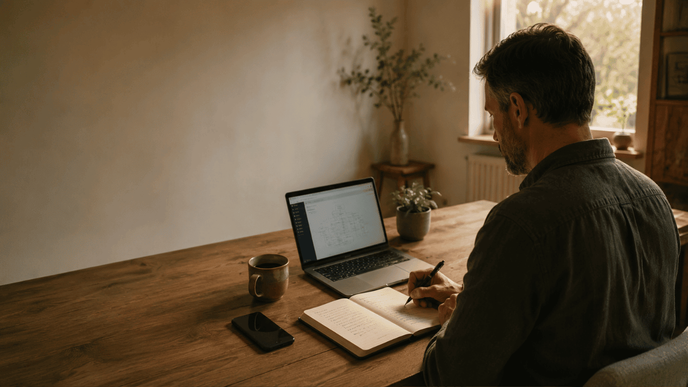 Creator focusing on one task while building a sustainable online business without burnout.
