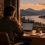 Man building an online business while working full-time from a calm home workspace